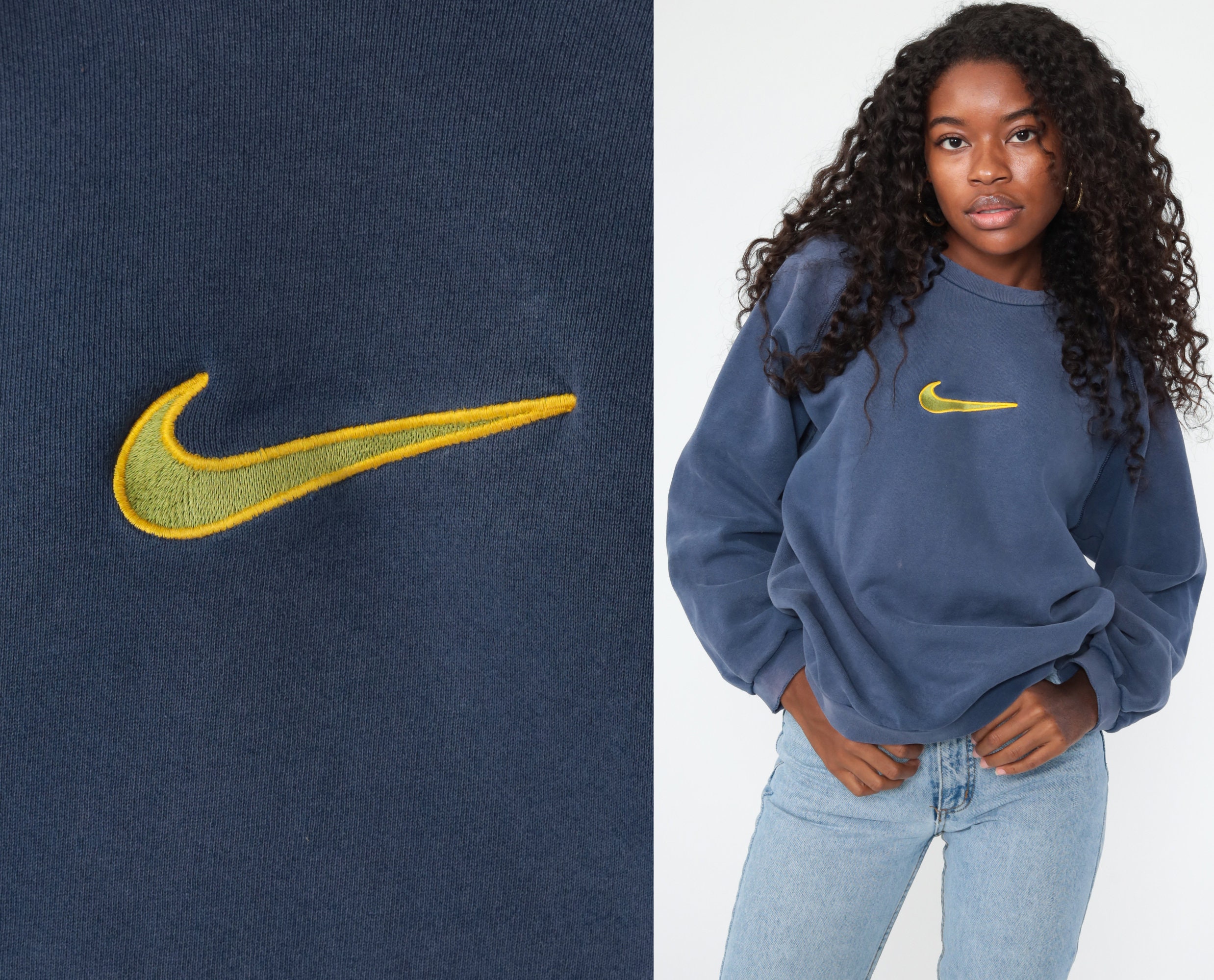Nike Sweatshirt 90s Faded Blue Sports Shirt Nike Swoosh 1990s Streetwear  Crewneck Sweatshirt Vintage Slouchy Plain Retro Medium Large