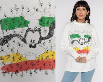 Vintage Disney Shirt 90s GOOFY Graphic Print White Long Sleeve Tshirt Graphic Tee 1990s  Mickey Mouse Tshirt Cartoon Kawaii Extra Large XL