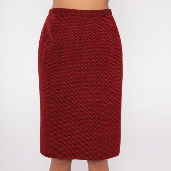 80s Pencil Skirt Red Black Cashmere Wool Blend Mi… - image 7