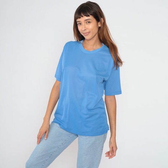 Cornflower Blue T-Shirt 70s Tee Basic Plain Solid Crew Neck Shirt Single Stitch Tshirt Blank Crewneck Top Minimalist Vintage 1970s Medium M