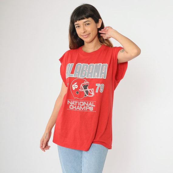 Vintage 90s Alabama Crimson Tide T-Shirt 1979 National Champs College Football Red Cutoff T-Shirt Sleeveless Graphic Jerzees Extra Large xl