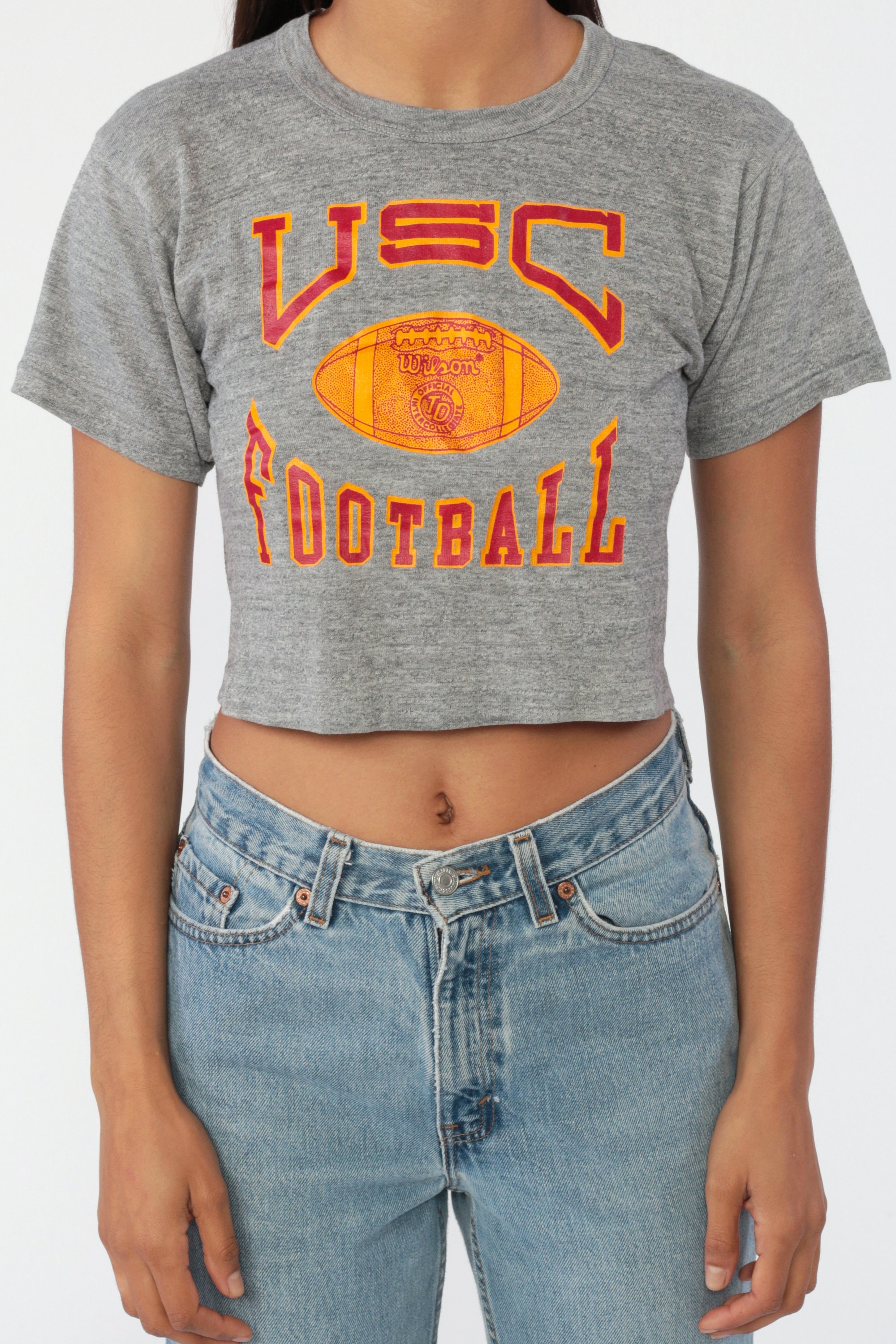 USC Crop Top Trojans Football Shirt 80s University Southern California Football Tshirt Single 