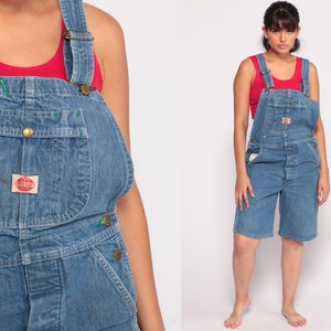 Denim Overall Shorts 90er-Jahre Jean Shorts Bib Shortalls Romper Playsuit Grunge Suspender Blue Woman 1990s Vintage Small