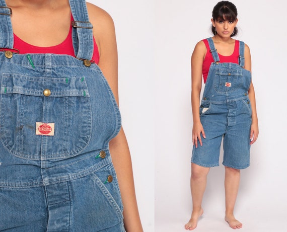 Denim Overall Shorts 90s Jean Shorts Bib Shortalls Romper Playsuit Grunge Suspender Blue Woman 1990s Vintage Small