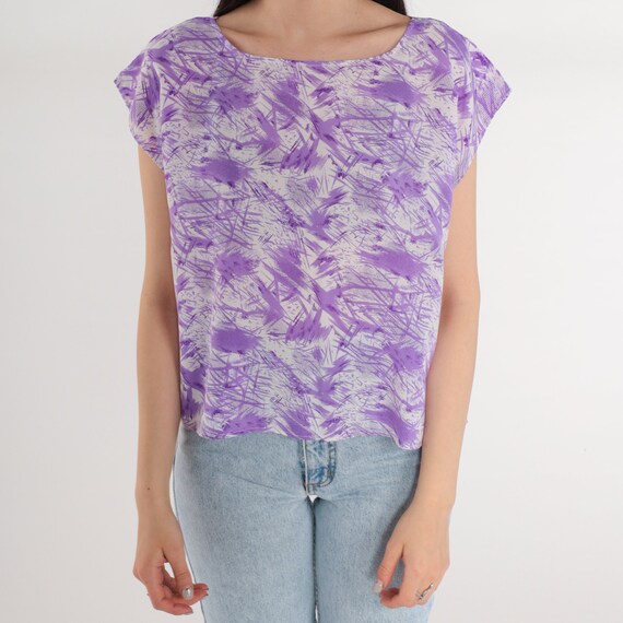 Abstract Print Top 70s Psychedelic Shirt Purple C… - image 6