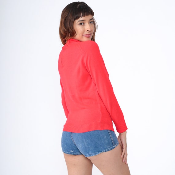 Neon Red Sweater 70s Turtleneck Sweater Lightweig… - image 4