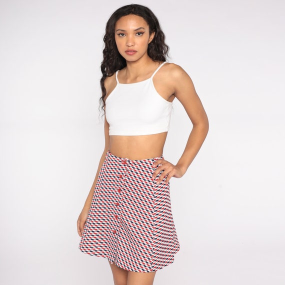 Plaid Mini Skirt 60s 70s Mod Red White Blue High … - image 3