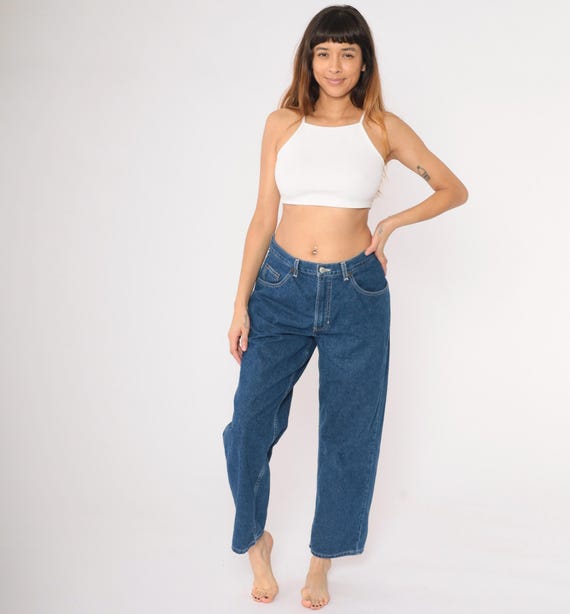 Y2K Old Navy Jeans Straight Leg High Waisted Rise Ankle Jeans Retro Blue Denim Relaxed Retro 00s Vintage Large 12/32