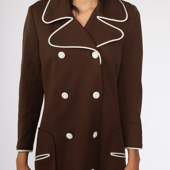 60s Coat Dress Brown Double Breasted Dress Fitted… - image 4
