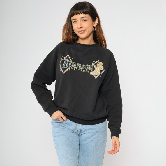 Vintage Branson Missouri Sweatshirt 90s Graphic Cowboy Boot Shirt Black Western Pullover Crewneck Travel Destination 1990s Hanes Large L