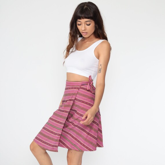 Purple WRAP Skirt Boho Cotton Striped 90s Mini Pr… - image 3
