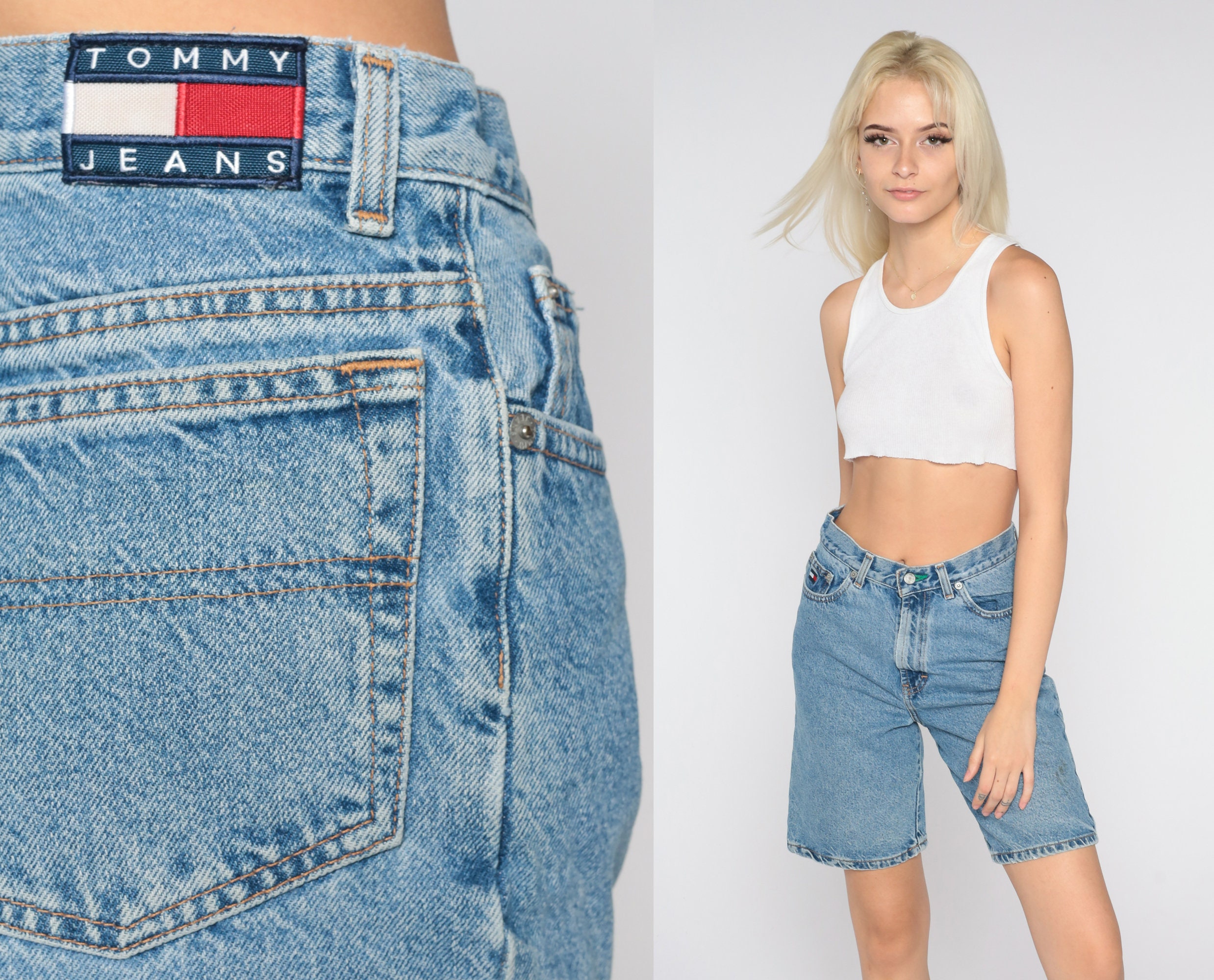 Dek de tafel moord naaimachine Tommy Hilfiger Jean Shorts 90s Bermuda Denim Shorts Retro Mom - Etsy