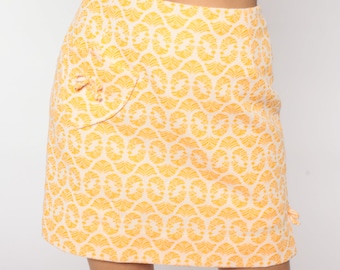 Mod Mini Skirt 60s Orange Skirt Geometric Skirt Mini High Waisted 70s Preppy White Pocket Vintage 1960s Small S