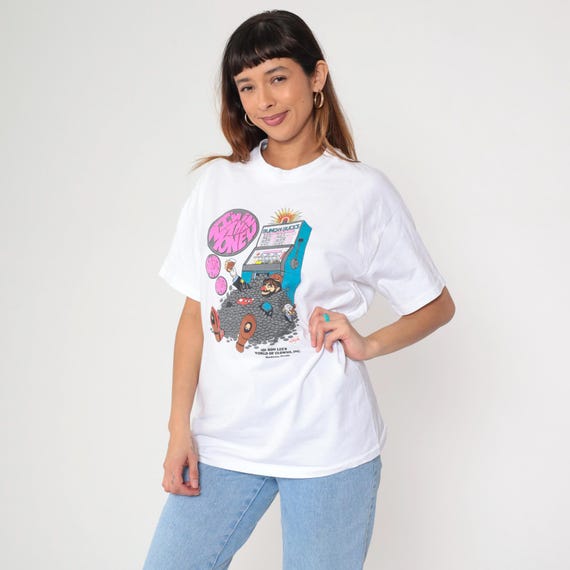 Vintage Gambling Clown T-Shirt 90s Ron Lee's World of Clowns I'm in the Money Slot Machine Cartoon Tee White Graphic Las Vegas 1990s Large L