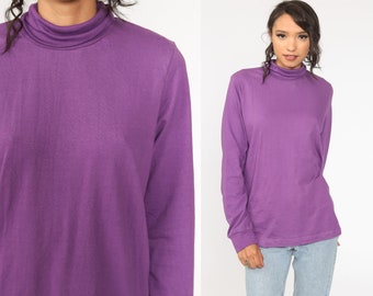 Turtleneck Shirt Purple Shirt 80s Top Long Sleeve Shirt 1980s Funnel Retro Funnel Turtle Neck Top Vintage Simple Plain Medium Large