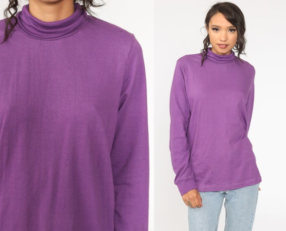Turtleneck Shirt Purple Shirt 80s Top Long Sleeve Shirt 1980s Funnel Retro Funnel Turtle Neck Top Vintage Simple Plain Medium Large