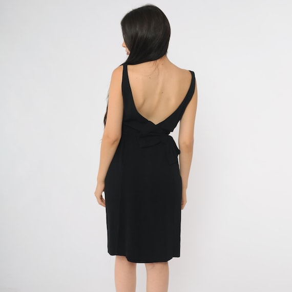Open Back Dress 60s Black Mini Cocktail Sleeveless Boat Neck Sheath Party Evening Vintage Mod GoGo Studio 54 Sexy Bombshell XSmall XS 2