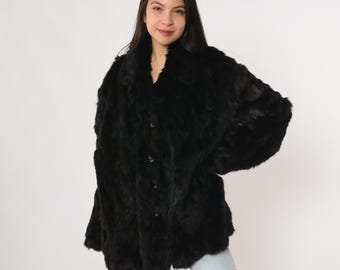 Y2K archive l black fur coat スエード調 Vintage Y2K Black Rabbit Fur Coat Ashley Stewart Plush Soft