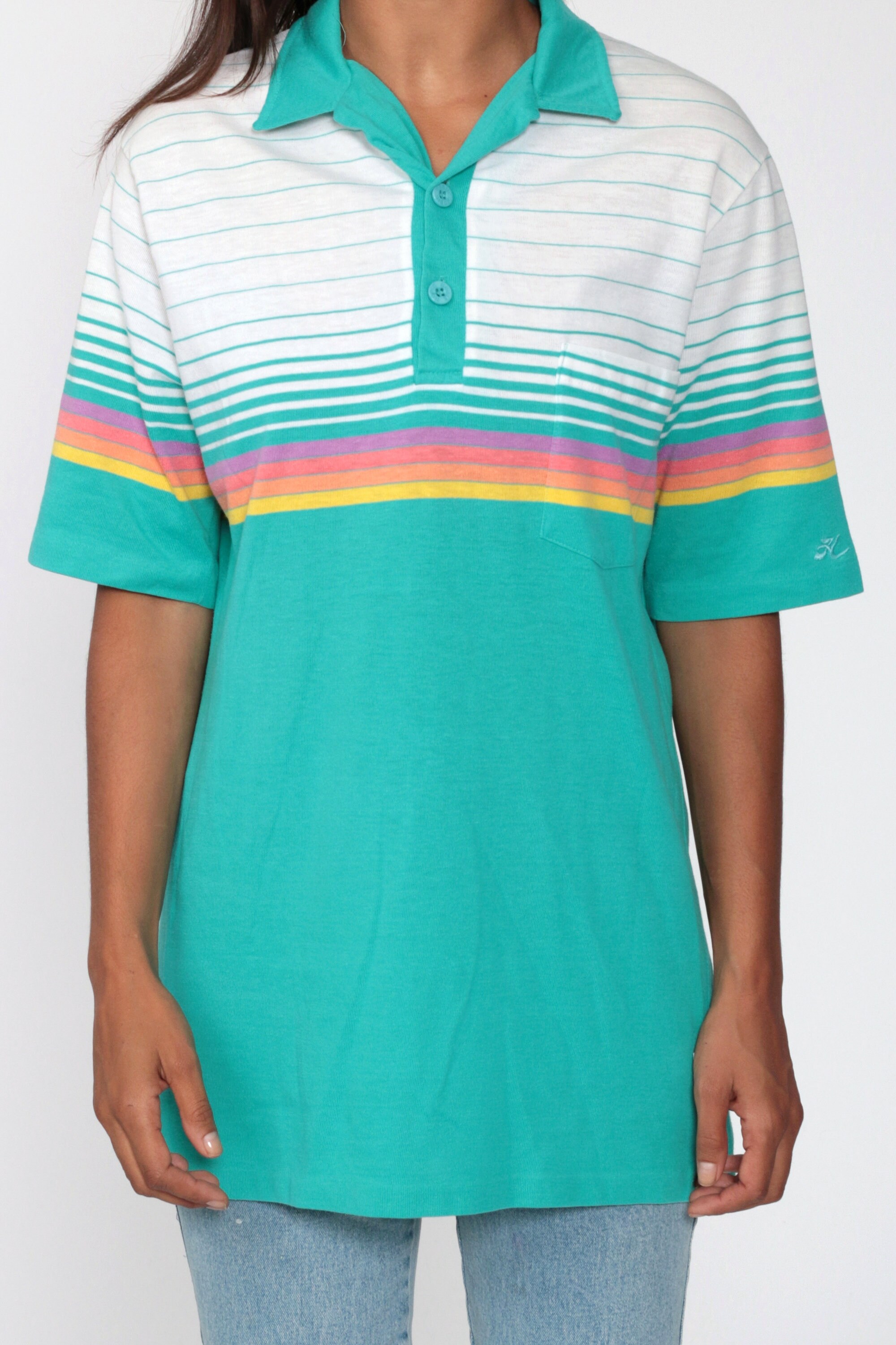 women rainbow striped shirt
