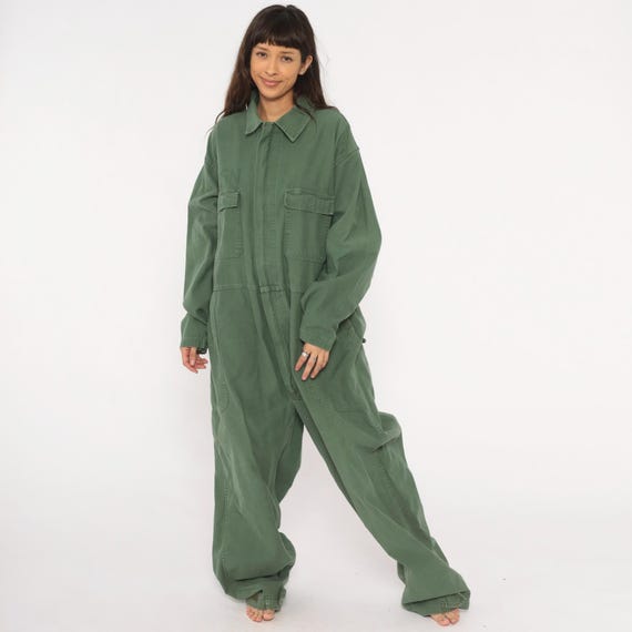 Military Coveralls 90s Army Green Cotton Jumpsuit Flight Suit Long Sleeve Utility Workwear Mechanic Vintage Plus Size Extra Extra Large XXL