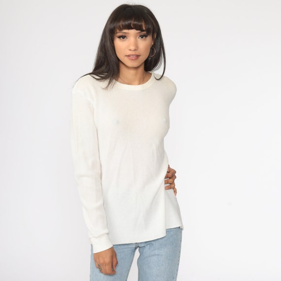Vintage Thermal Shirt Cream Undershirt Long Sleeve Shirt Plain Shirt 80s T Shirt Retro Tee Vintage Tshirt 1980s Basic Extra Large xl l