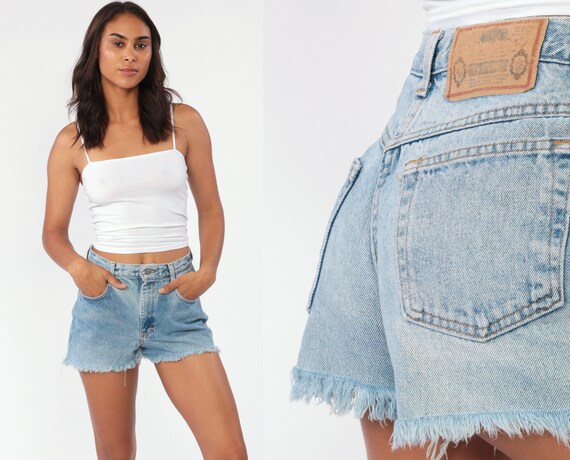high waisted frayed jean shorts