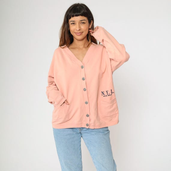 Peach Cardigan Sweatshirt 90s NYL Nature Brand Button Up Sweatshirt Slouchy Plain Retro Solid Basic Sporty Streetwear Vintage 1990s Large L