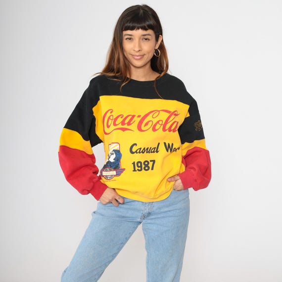 Vintage Coca Cola Sweatshirt 80s Red Yellow Black Casual Wear 1987 Coke Graphic Pullover Crewneck Logo Jumper 1980s Oversized Medium M