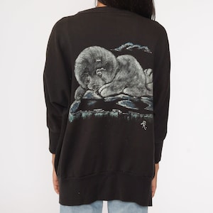 Baby Seal Cardigan Sweatshirt Black Hand Painted Shirt 80s Graphic Animal Sweatshirt 90s Vintage Open Front Small Medium Large