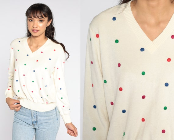 80s Velour Sweatshirt Off-white Polka 
