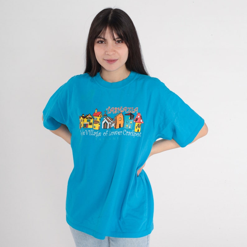 Tasmazia Shirt 90s Tazmania Australia T-Shirt Village Of Lower Crackpot Maze Graphic Tee Retro Tourist Tshirt Blue Vintage 1990s Large L image 2