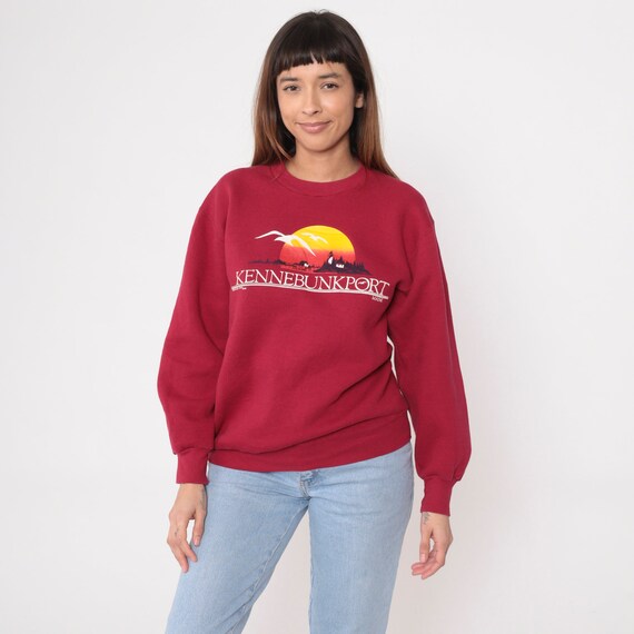 Vintage Kennebunkport Maine Sweatshirt 80s Nautical Seagull Lighthouse Sunset Beach Retro Slouchy Crewneck Pullover 1980s Red Jerzees Medium
