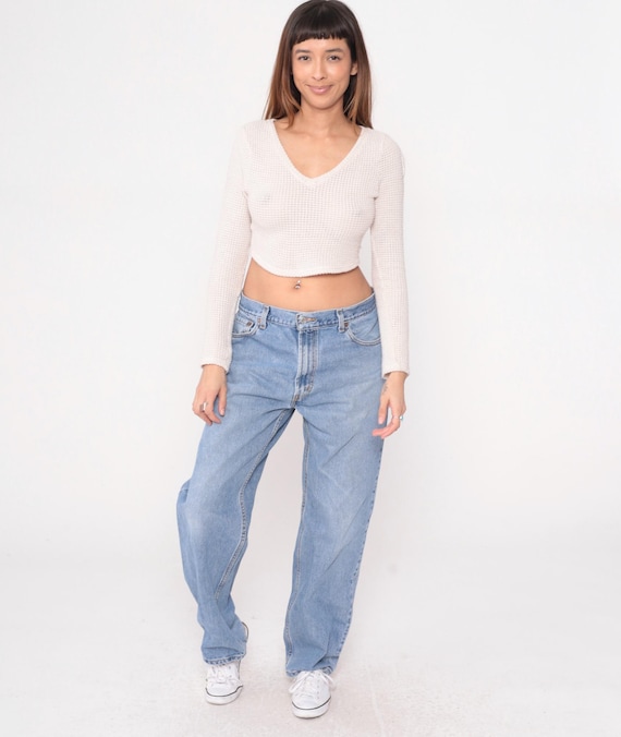 Levi's 550 Jeans Y2K Light Wash High Waisted Relaxed Fit Vintage Blue Denim 90s Faded Mom Straight Leg Streetwear Casual Extra Large XL