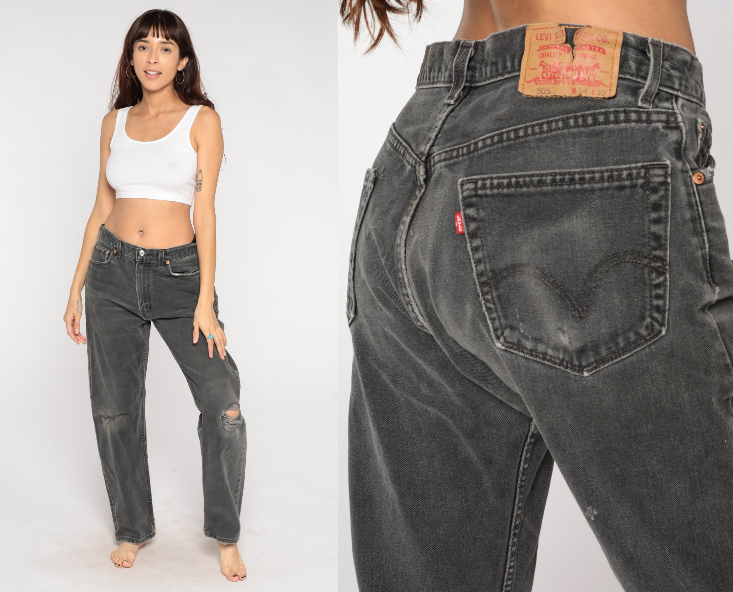 Negro Levis Jeans Y2k Levi 505 Mom Jeans Cintura Alta Levi Strauss Pantalones Vaqueros Desvanecidos Novio Rasgado Angustiado Vintage 00s Hombres 34 x 32 Etsy Mexico