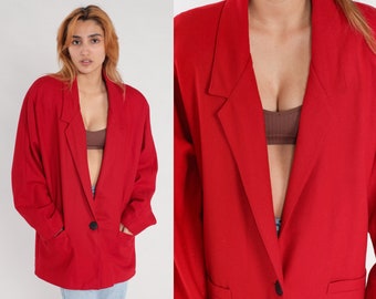 Red Wool Blazer Jacket 80s Jacket Tailored Vintage 1980s Collared Plain Basic Office Jacket Vintage Professor Retro Extra Large xl