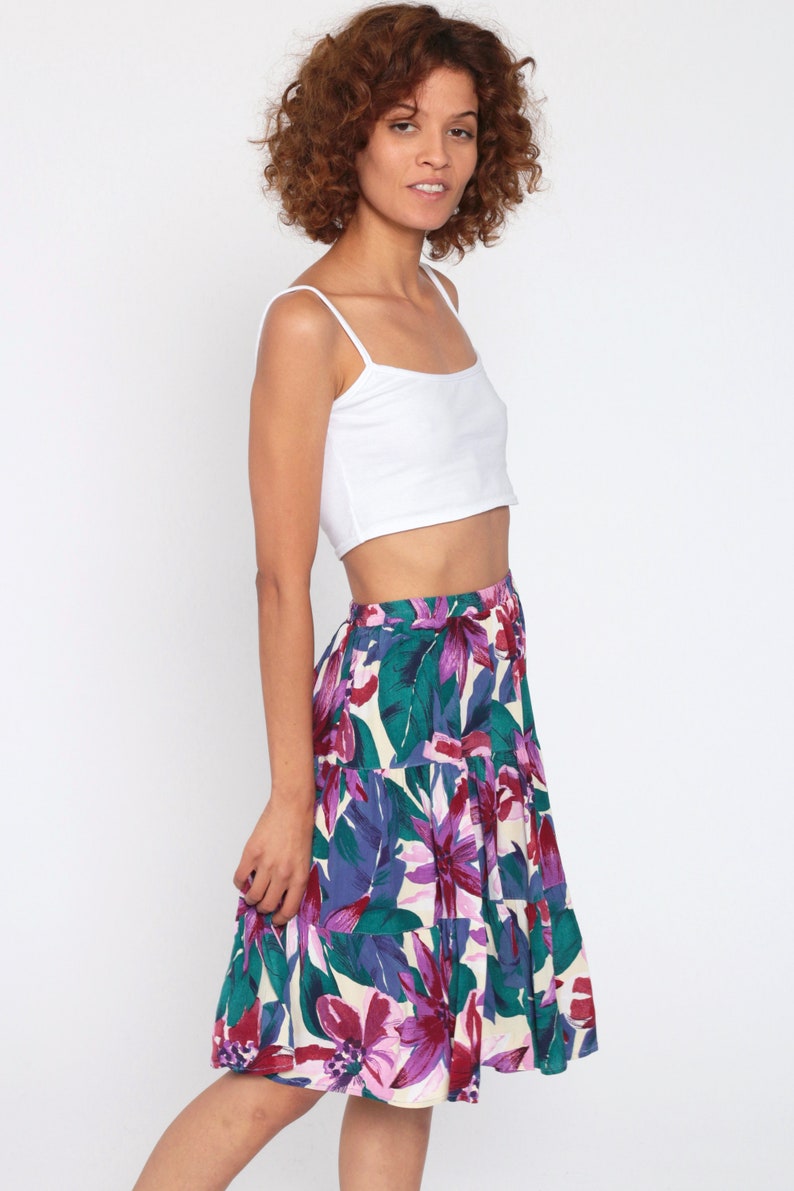 Floral Mini Skirt 90s Tiered Mini Tropical Peasant Skirt Boho - Etsy