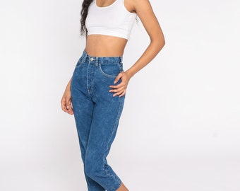 80s Skinny Jeans Bonjour Ankle Jeans Cropped High Waist 80s Denim Pants Blue Tapered Leg 90s Vintage Hipster Extra Small xs 24