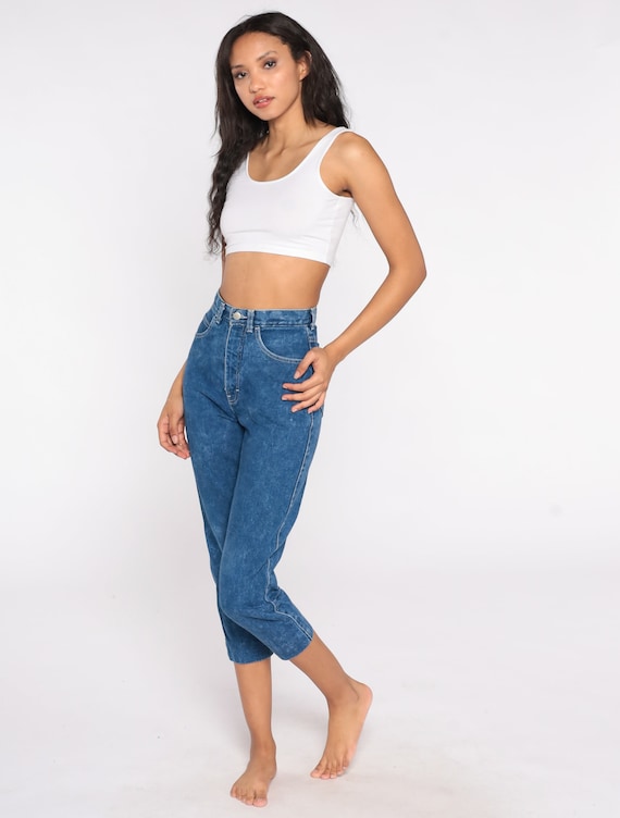 80s Skinny Jeans Bonjour Ankle Jeans Cropped High Waist 80s Denim Pants Blue Tapered Leg 90s Vintage Hipster Extra Small xs 24