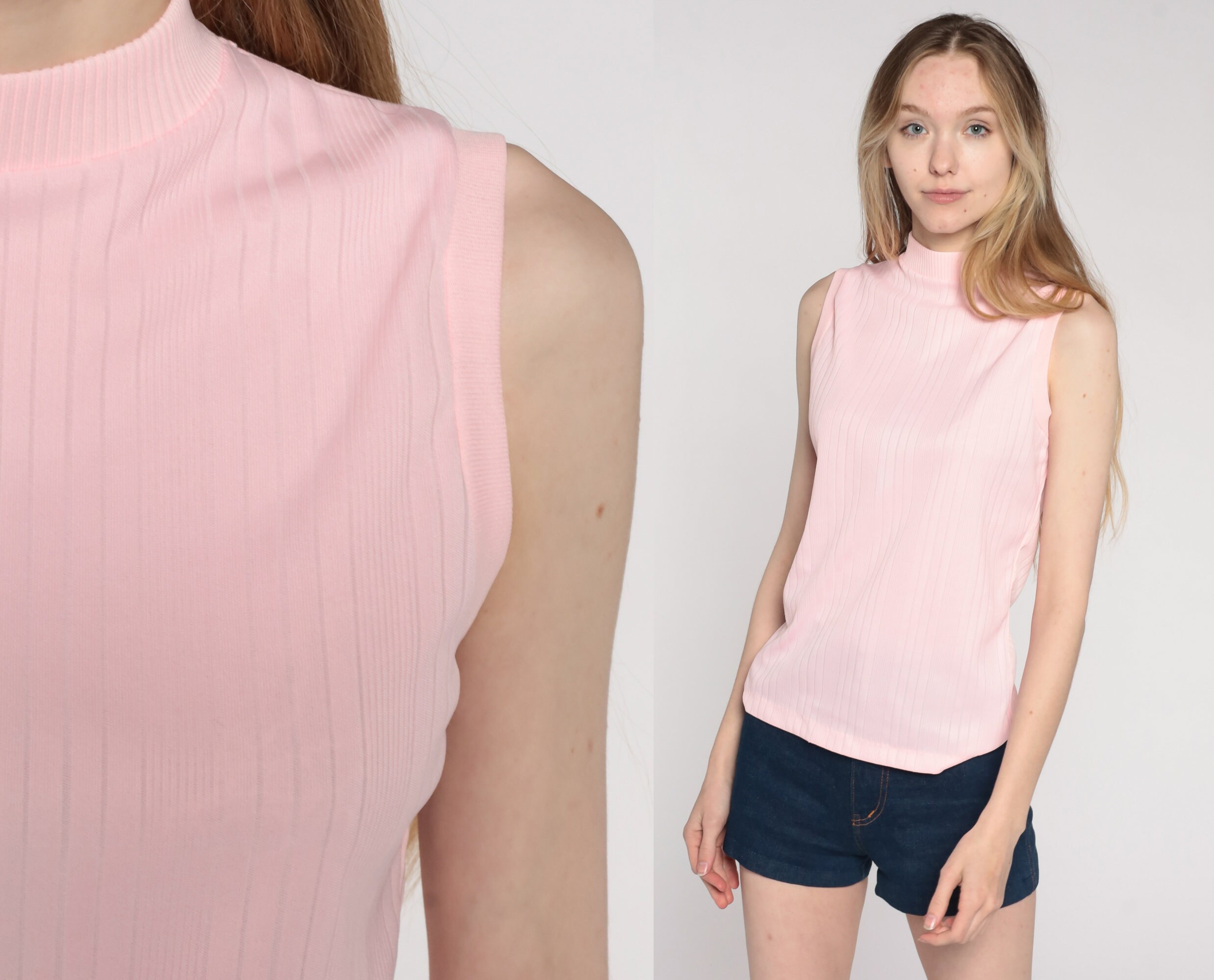 Baby Pink Tank Top 70s Ribbed 