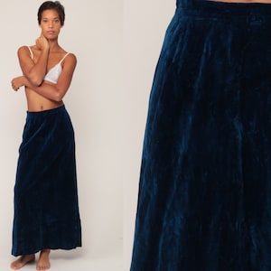 Velvet Maxi Skirt 70s Boho Blue Skirt Goth Party 1970s Long Skirt Vintage Hippie Festival Bohemian Small