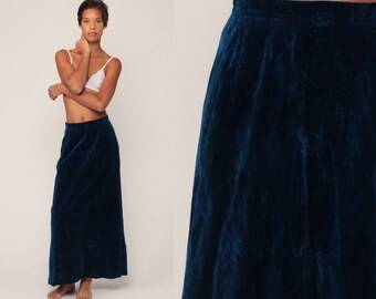 Falda larga de terciopelo estilo bohemio de los años 70, falda azul gótica para fiestas, falda larga de los años 70, falda vintage hippie para festivales, estilo bohemio, talla pequeña.