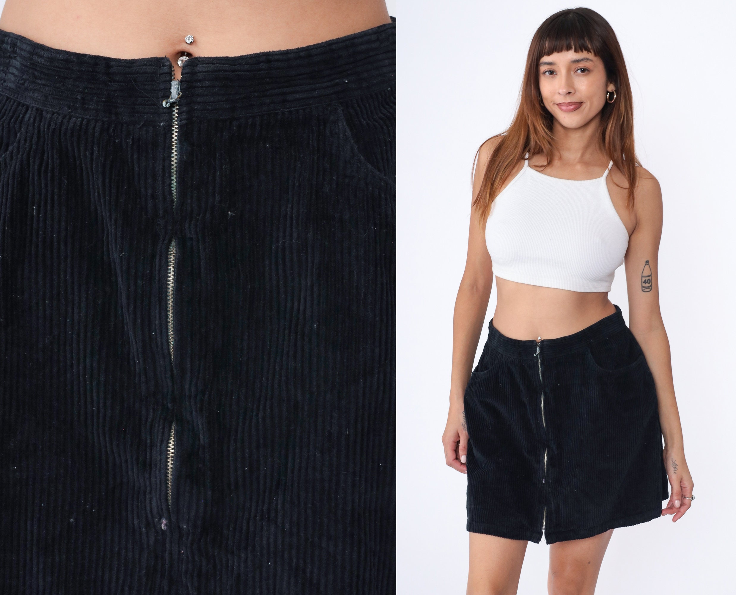 Black cord skirt with zip discount