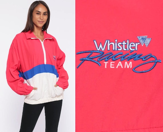 Whistler Racing Windbreaker 90s Vancouver Jacket Ski Neon Red-Pink Half Zip Pullover Color Block Vintage 90s Retro Windbreaker Large xl