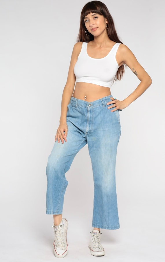 Levi Bell Bottom Jeans 70s Flare Jeans Orange Tab Levis High Waisted Flared Denim Pants Retro Hippie Boho Seventies Vintage 1970s Mens 35