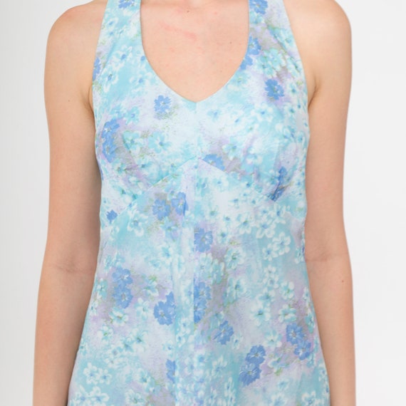 Floral Halter Dress 70s Maxi Dress Light Blue Sun… - image 6