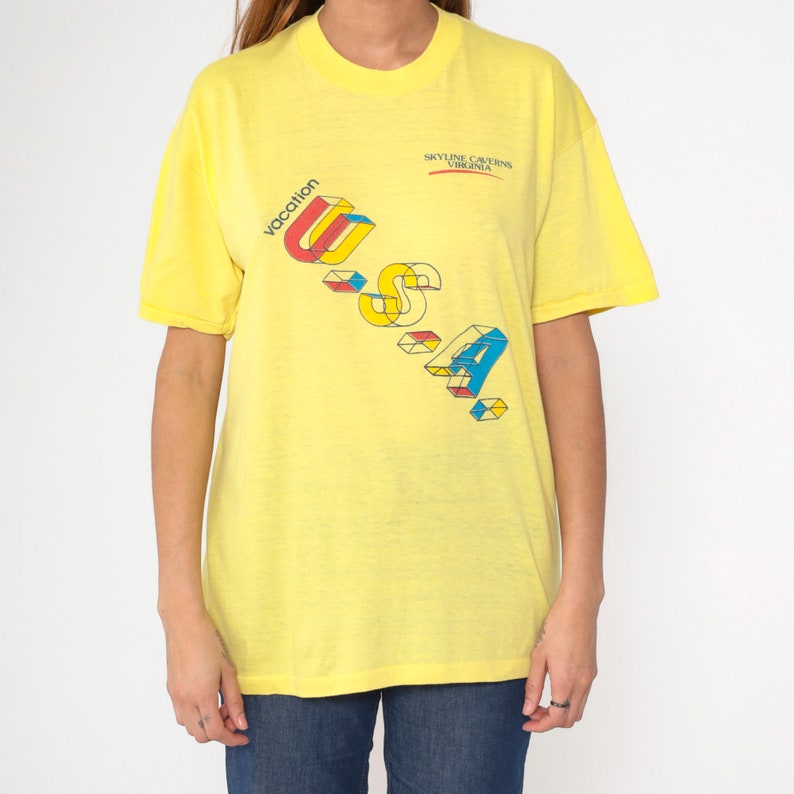 Skyline Caverns Virginia Shirt 80s T Shirt Vacation USA Retro Tourist Travel Graphic Tee Yellow Single Stitch Vintage 1980s Medium Large image 7