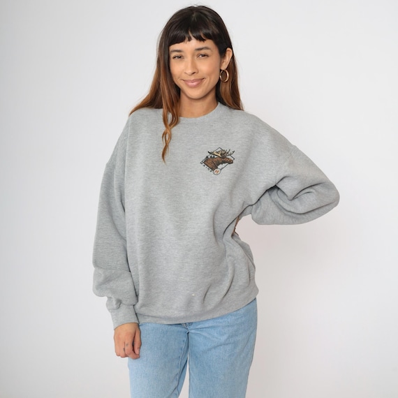 Vintage Maine Sweatshirt 90s Moose Heather Grey Crewneck Sweater Graphic Shirt US State 1990s Oversized Extra Large xl