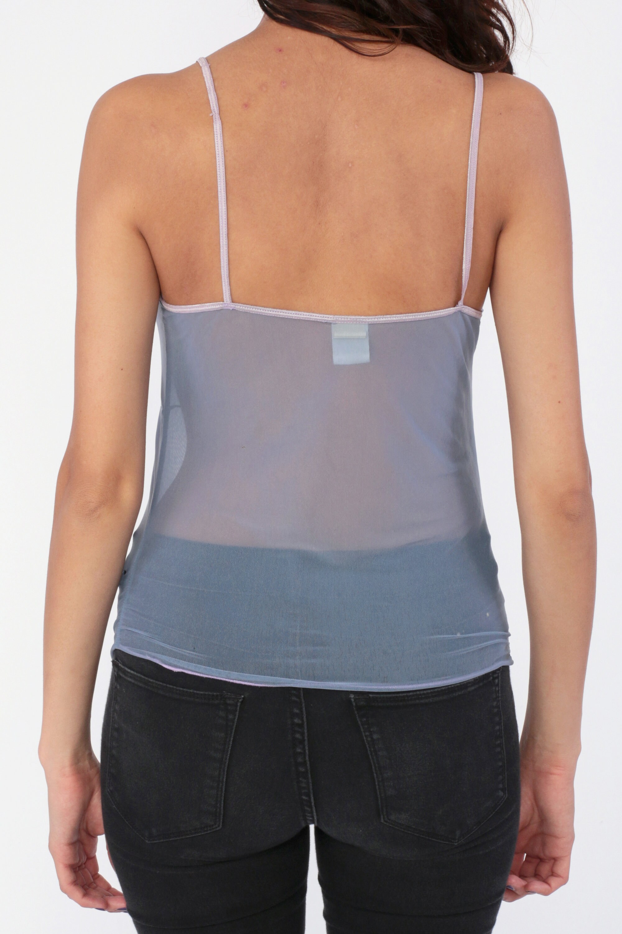 Sheer Y2K Tank Top Raver Shirt SATURN PRINT 00s Camisole Space Lavender Purple Mesh Top Rave 