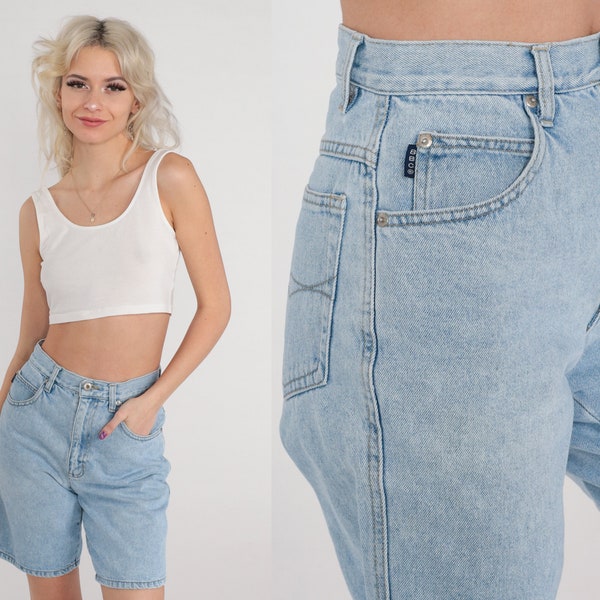 90s Jean Shorts Bugle Boy High Waisted Denim Shorts Bermuda Blue Summer Shorts Retro Basic Plain Tomboy Gorpcore Vintage 1990s Small 26