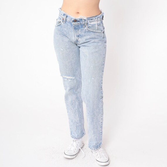 Ripped Levis Jeans 80s Acid Wash Distressed Jeans Slim Straight Leg Jeans 90s Mom Jeans Denim Pants Mid Rise Waist 1980s Small